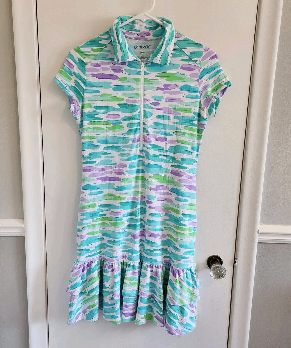 IBKUL XS Short Sleeve Sport Golf Dress Deidra Seafoam Ruffle Tennis Pickleball